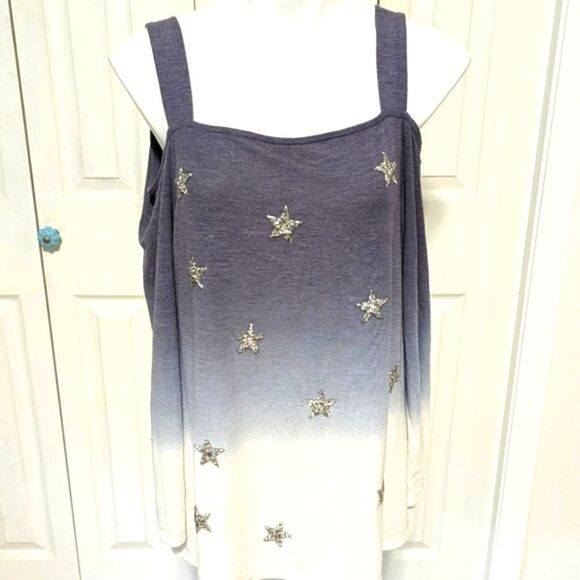 NWOT Women's INC International Concepts Ombre Silver Stars Cold Shoulder Sweater - Picture 3 of 15